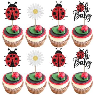 Imagem de 24 Pack Ladybug Oh Baby Cupcake Toppers Glitter Baby Birthday Insects Ladybug Cupcake Picks Baby Shower Kids 1st Birthday Flowers Party Cake Decorations Supplies