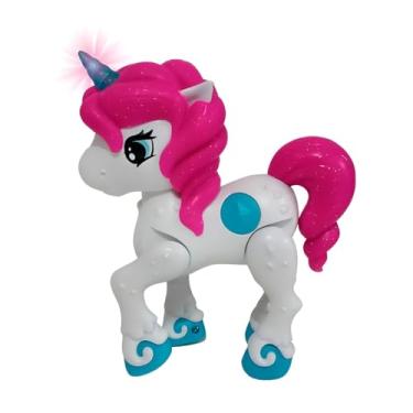 Imagem de Unicórnio Interativo com Luz e Som, 17cm de Altura, Movimenta as Patas, Rosa e Branco