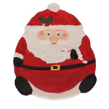 Imagem de Prato Papai Noel Ceramica Star 22x 17x 2,5cm - Niazitex, VERMELHO