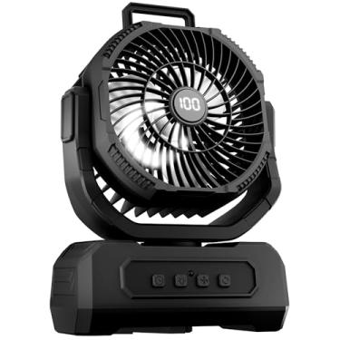 Imagem de Roykaw Ventilador de acampamento 20800mAh recarregável alimentado por bateria para 60 horas de resfriamento, ventilador oscilante com visor de nível de bateria, luzes LED coloridas e função de