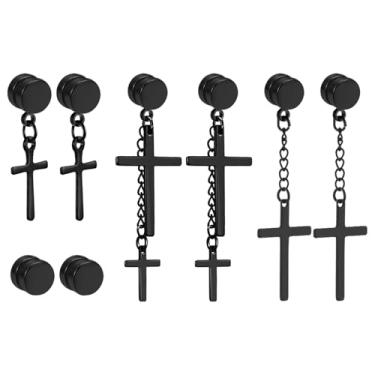 Imagem de NEWITIN 3 pares de brincos de cruz magnética para homens, brincos magnéticos de aço inoxidável, sem piercing, brincos magnéticos de cruz para homens e mulheres, Aço inoxidável, Sem pedra preciosa