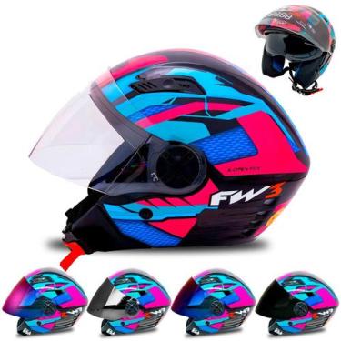 Imagem de Viseira Moto Aberto Várias Cores + Capacete Fw3 X Open Up Fox Rosa com