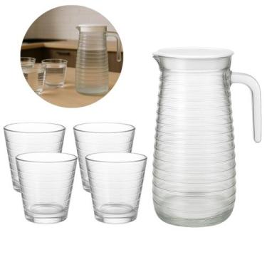 Imagem de Conjunto 4 Copos Vidro 220ml E 1 Jarra Vidro 800ml Suco Agua - Dona La