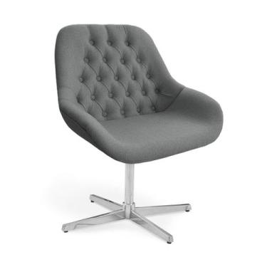 Imagem de Poltrona Base Giratória Alumínio Capitonê Pandora - Zari Decor, Linho 