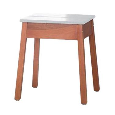 Imagem de Banqueta Arari Alta Assento Laca Branca com Base Natural 44 cm - 59390