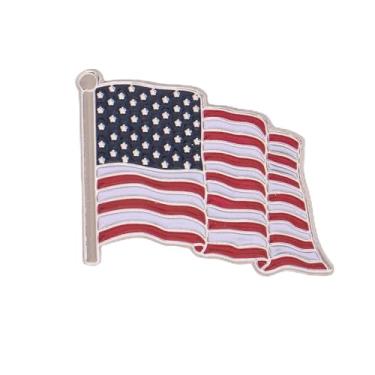 Imagem de Desert Cactus Broche de lapela da bandeira dos EUA esmaltado feito de metal chapéu de lembrança masculino feminino patriótico (bandeira dos EUA novo estilo ondulação prata)