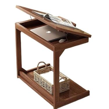 Imagem de Mesa lateral de sofá de madeira maciça móvel pequena mesa de centro lateral armário simples mesa pequena suporte (Marrom)