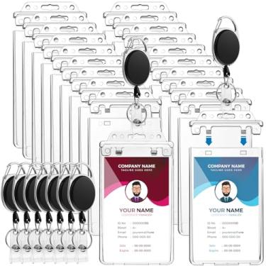 Imagem de Geyoga Conjunto de 20 clipes retráteis de carretel de crachá e porta-crachá de identificação de bloqueio permanente, bobinas retráteis resistentes com clipe, cartão de identificação de plástico rígido