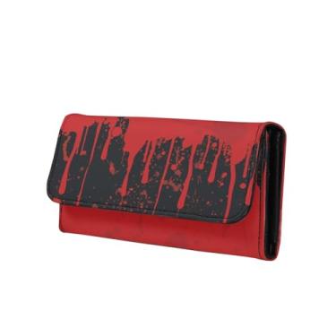 Imagem de Jolamirel Carteira gótica feminina vintage vitoriana floral fina porta-cartões organizador de dinheiro, carteira de couro PU, Red Bloody Drops, Casual