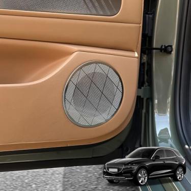 Imagem de Cnaurda Acabamento de capa de decoração de alto-falante de porta interna, acessórios interiores de aço inoxidável compatíveis com Genesis GV70 2022-2025