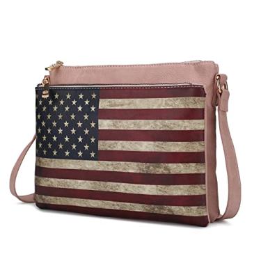 Imagem de MKF Collection Bolsa tiracolo feminina estilo carteiro com bandeira americana patriótica, Madeline, rosa
