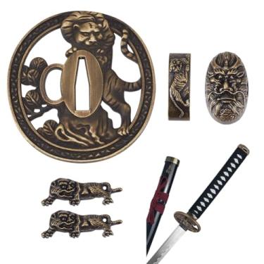 Imagem de OLYCRAFT Samurai Sword Tsuba Conjunto Tigre Samurai Espada Protetor de Mão Espadas Japonesas Acessórios Espadas Japonesas Protetor Liga Seppa Espaçador para Cosplay Adereços Desempenho Treinamento