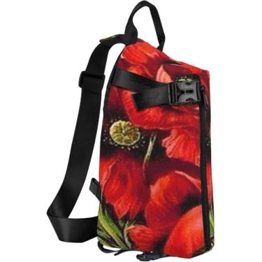 Imagem de Mochila Crossbody Demer Ative America Dream Catcher, Bolsa De Ombro, Mochila De Caminhada Ao Ar Livre Semanal, Beautiful Red Poppy Flower, One Size