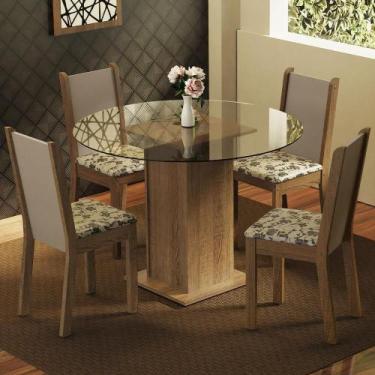 Imagem de Conj. Mesa Tampo Vidro 4 Cadeiras Rustic/Crema/bege - MADESA