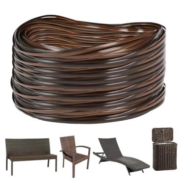 Imagem de Kit de reparo de vime sintético material de reparo de vime gradiente marrom café tiras de reparo de bengala de PE planas para móveis de vime de resina ao ar livre, tecelagem de cadeira, restauração de