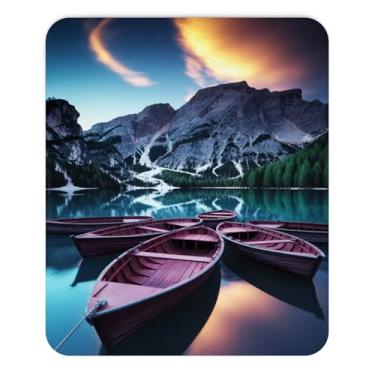 Imagem de Teegarb Letter Blanket Mouse Pad Mountain Lake com barcos de madeira tapete de mouse decorativo paisagem natural tapete de escritório inspirador estilo silencioso presente com fotografia cênica