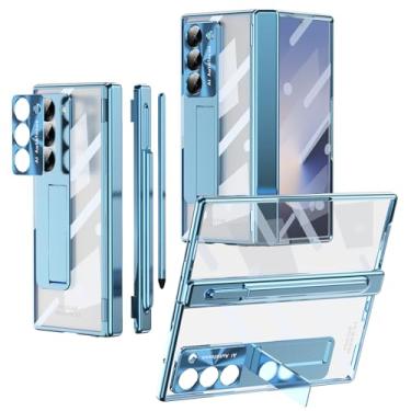 Imagem de YQODSZ Capa para Samsung Galaxy Z Fold 7 com suporte para caneta S e Stylus, [capa de duas dobradiças] Capa protetora de tela transparente Z Fold 7 resistente a arranhões para Z Fold 7 azul