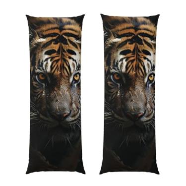 Imagem de Capa de travesseiro corporal com zíper oculto, fronha longa de microfibra macia e respirável para travesseiro corporal, capa de travesseiro de tigre no escuro para presente de dormir 50 x 137 cm