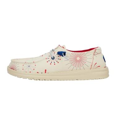 Imagem de HEYDUDE Wendy Americana | Sapatos femininos | Mocassins femininos com cadarço | Confortável e leve, Fogos de artifício branco, 36