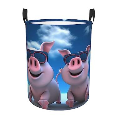 Imagem de Cesto de lavanderia 3D engraçado Piggies dobrável à prova d'água cesto de armazenamento de roupas com alças pano oxford organizador de brinquedos cesta para banheiro, lavanderia, quarto, pequeno