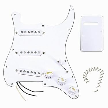 Imagem de Domofa Pickguard de guitarra elétrica pré-cabeado com conjunto de captadores Alnico 5 de bobina única para guitarra elétrica Squier Stratocaster (branca)
