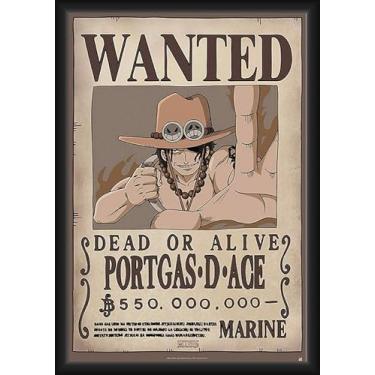 Imagem de BUY ART FOR LESS Pôster artístico emoldurado One Piece - Wanted Portgas D.Ace - 61 x 91 cm - Moldura de madeira projetada resistente com vidro plexi - Pronto para pendurar