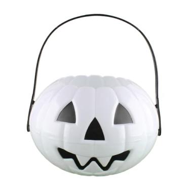 Imagem de IEUDNS Balde de doces ou travessuras de Halloween, decoração de Halloween, cesta de doces portátil Jack O'Lantern, suporte para balde de para crianças no, Branco