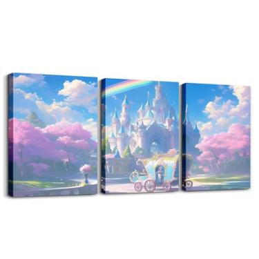 Imagem de Erosebridal Decoração de parede de castelo de princesa 30,5 cm x 40,6 cm 3 peças, arte de parede em tela floral flores de cerejeira para quarto sonhador flores românticas emolduradas em tela, pôster