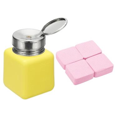 Imagem de YOKIVE Dispensador de álcool, dispensador de 120 ml (113 g) para maquiagem dos olhos, removedor de esmalte de acetona, limpador de acetona com 200 peças de lenços sem fiapos, amarelo