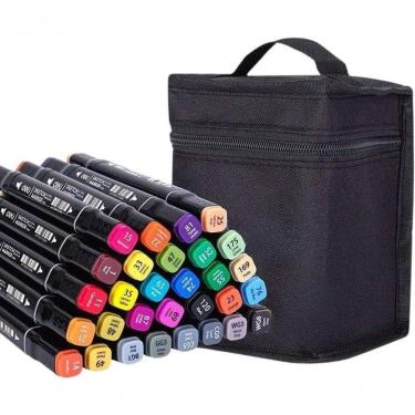 Imagem de Conjunto De Canetinhas Marcador Permanente Ponta Dupla 48 Cores