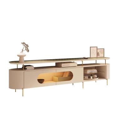 Imagem de Rack Bancada Aria Led Para Tv Até 85” Polegadas Pés Em Aço Off White/champanhe