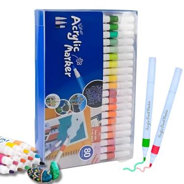 Imagem de Kit 80 Canetas Acrílicas para Pintura, Marcadores Acrílicos de Tinta Permanente Canetinha Posca para Madeira Tecido Tela Pedra Vidro Cerâmicas Desenho Artístico