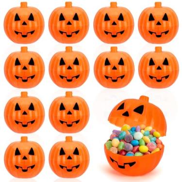 Imagem de BOARDFEB 12 peças de mini recipientes de abóbora de Halloween, caixa de armazenamento de guloseimas de plástico para doces ou doces para lembrancinhas de festa, suprimentos de caça de abóbora