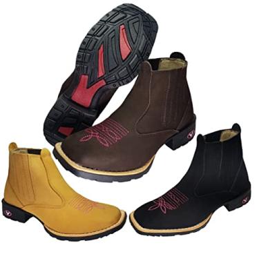 Imagem de Bota Botina Texana Country Feminina e Masculina Modativa Couro Cano Médio (34, Marrom c/Rosa)