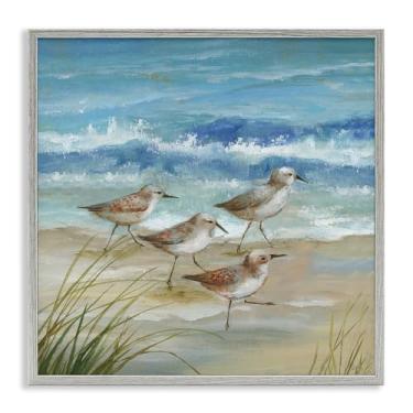Imagem de Stupell Industries Design artístico giclée emoldurado cinza Sandpiper Gathering View por Nan, 17 x 17