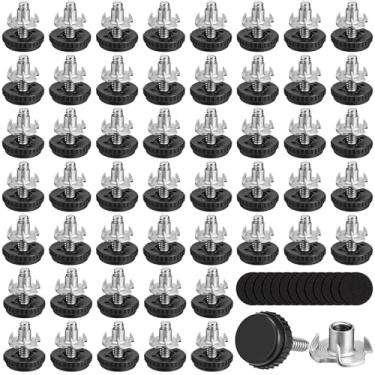 Imagem de Pinkunn 50 peças de pés de nivelamento ajustáveis com kit de porca em T 1/10.2 cm-20 fios niveladores de móveis pés ajustáveis de metal ajustadores de altura de pernas resistentes para cadeira de mesa