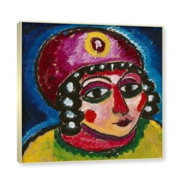 Imagem de NHLDZYH Moldura de champanhe. Impressões de arte Alexej von Jawlensky - Pintura de retrato - (Garota lenço de cabeça vermelha) - Pôster de decoração de parede vintage. 40 x 40 cm - 15,8 x 15,8 pol