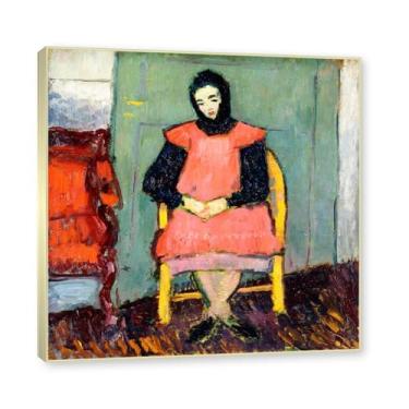 Imagem de NHLDZYH Moldura champanhe. Alexej von Jawlensky, impressão clássica, (menina em cadeira amarela), decoração de parede para cozinha, quarto. 80x80cm
