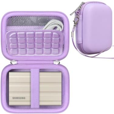 Imagem de RAIALL Capa rígida para Samsung T7 Shield/Samsung T7/Touch SSD portátil 1TB 2TB 4TB, bolsa de viagem para armazenamento de disco rígido externo, bolso de malha para acessórios de cabo USB, roxo