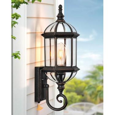 Imagem de VIANIS Iluminação externa grande do crepúsculo ao amanhecer de 56 cm, luzes de parede externas de bronze polido a óleo, luzes de varanda ao ar livre com vidro chanfrado temperado, luminárias externas