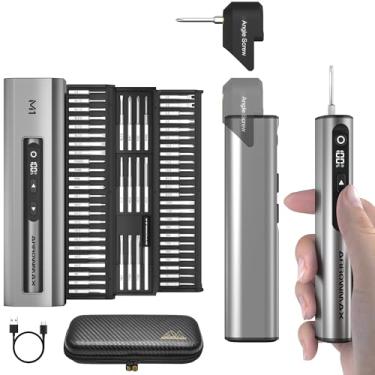 Imagem de AM ARROWMAX Mini chave de fenda elétrica de 7,4 V e parafuso angular removível, conjunto de chave de fenda elétrica de precisão, broca magnética 60 em 1, configuração de 5 torque, hexagonal de 5/81 cm