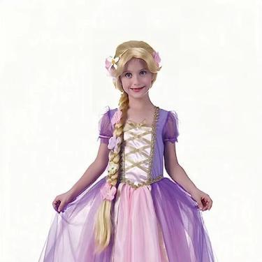 Imagem de AICKER Peruca longa reta loira Rapunzel acessório de fantasia para meninas e crianças - Peruca cosplay fantasia princesa para festa de Halloween Natal cabelo