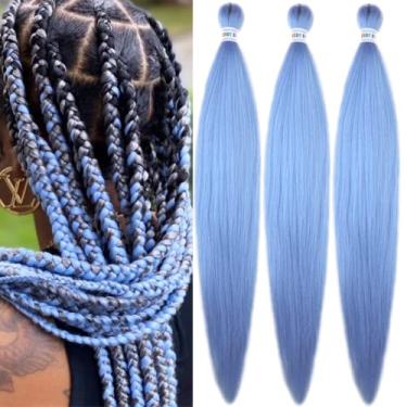 Imagem de Cabelo trançado azul celeste pré-esticado Kanekalon cabelo trançado pré-esticado