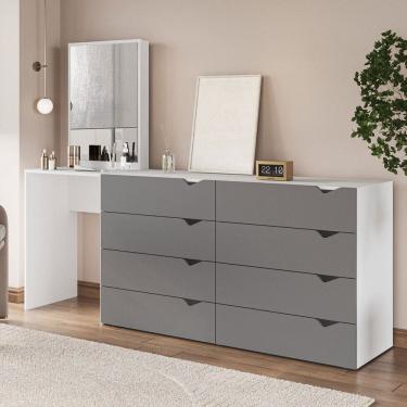 Imagem de Cômoda Porto 8 Gavetas com Espelho Cinza/Branco - Politorno
