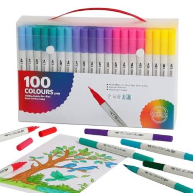 Imagem de Kit Brush Pen 100 Cores 2 em 1 – Canetas Dupla Ponta (Pincel e Fina) para Lettering, Ilustração, Pintura de Boobie Goods e Material Escolar