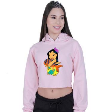 Imagem de Cropped Moletom Feminino Lilo Stitch Girl - Lafre, Rosa claro, G