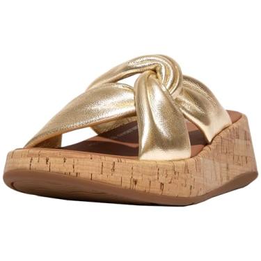 Imagem de FitFlop Sandália feminina F-Mode de couro em forma plana (envoltório de cortiça), Platino, 37