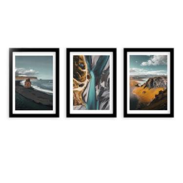 Imagem de Kit 3 Quadros Decorativos Com Molduras Horizonte Montanhas - D'Cora