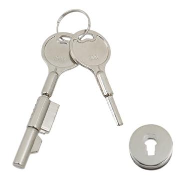 Imagem de FarBoat 1 fechadura de porta de vidro deslizante com chave, fechaduras de armário de cobre com duas chaves, conjunto de trava de câmera para caixa de ferramentas de porta de armazenamento, 24,5 mm