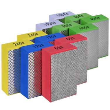 Imagem de 12 peças de almofadas de polimento manual de diamante para moagem de vidro de azulejo de cerâmica, blocos de lixa de polimento 60#, 120#, 240#, 400#, 800#, 1000#